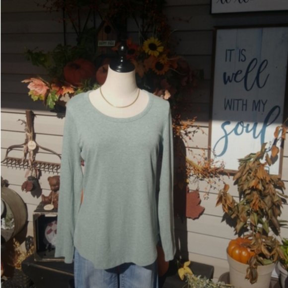 CYNTHIA ROWLEY ♡ Gorgeous Minty Green|Blueish Extremely SOFT Long Sleeve Top L - Picture 1 of 15